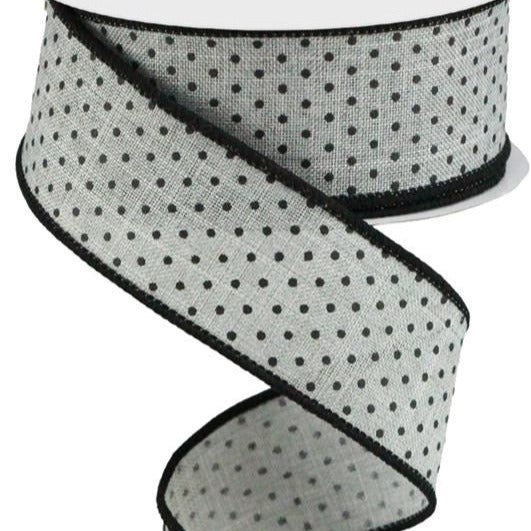 Wired Ribbon * Raised Swiss Dots * Light Grey and Black Canvas * 1.5" x 10 Yards * RG0168510