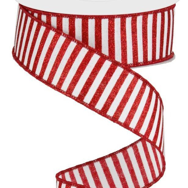 Wired Ribbon * Glitter Stripe * Red Glitter and White * 1.5 x 10 Yard –  Personal Lee Yours