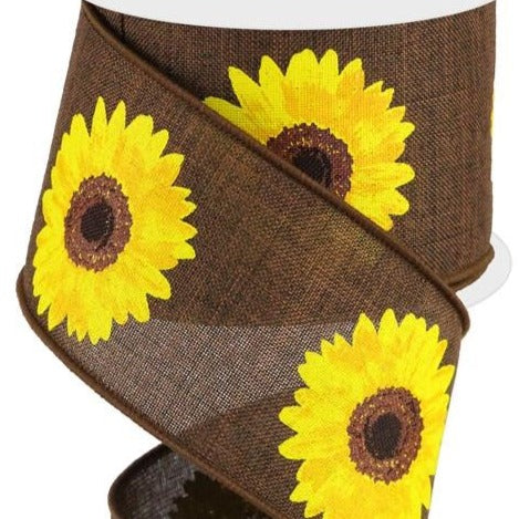 Wired Ribbon * Bold Sunflowers * Dk. Brown, Yellow, Orange and Brown * 2.5" x 10 Yards * RG01813KH