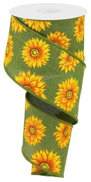 Wired Ribbon * Multi Sunflowers * Green, Yellow, Orange, Rust and Brown * 2.5" x 10 Yards * RG0187344