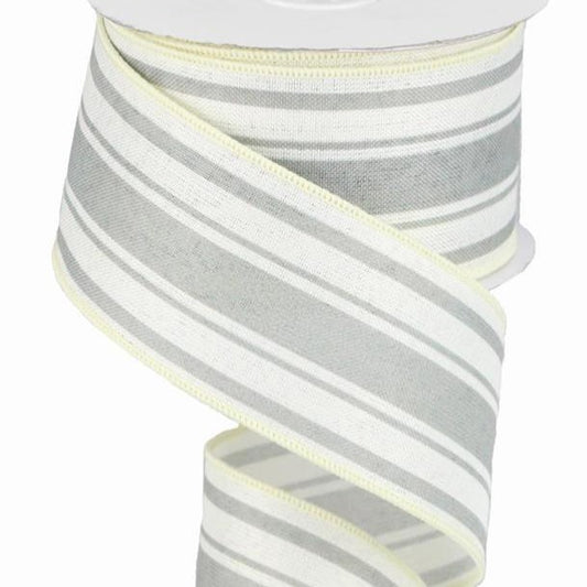 Wired Ribbon * Farmhouse Stripe * Ivory and Cool Grey * Canvas * 2.5" x 10 Yards * RG01912FJ