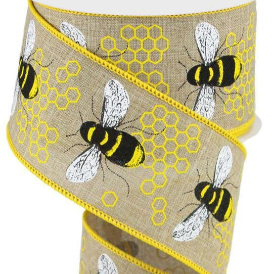 Wired Ribbon * Bumble Bees * Lt. Beige, White, Yellow and Black Canvas –  Personal Lee Yours