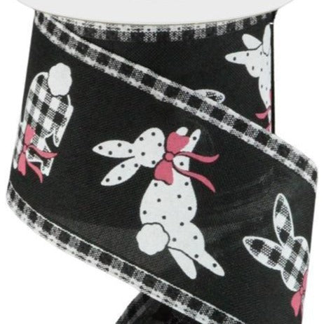 Easter Wired Ribbon * Bunnies * Gingham Trim * White, Pink and Black Canvas  * 2.5" x 10 Yards * RG0879402