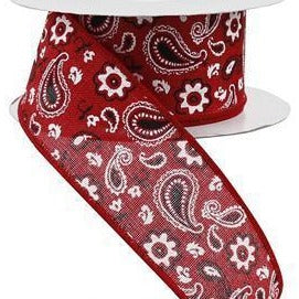 Wired Ribbon * Bandana * Red, White and Black Canvas * 1.5" x 10 Yards * RG1692R9