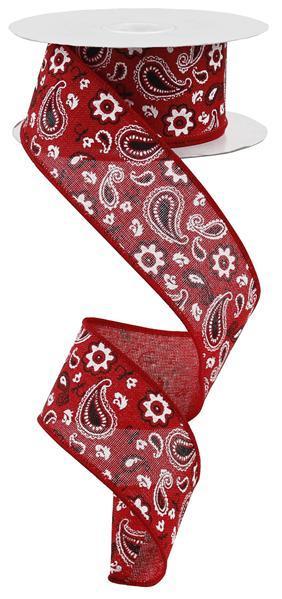 Wired Ribbon * Bandana * Red, White and Black Canvas * 1.5" x 10 Yards * RG1692R9