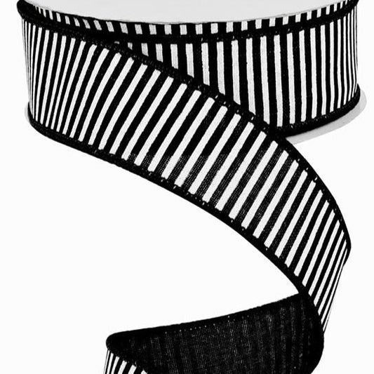 Wired Ribbon * Horizontal Stripes * Black and White  * Canvas* 1.5" x 10 Yards * RG178002