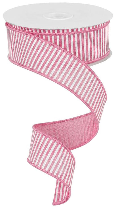 Wired Ribbon * Horizontal Stripes * Pink and White  * Canvas* 1.5" x 10 Yards * RG178015