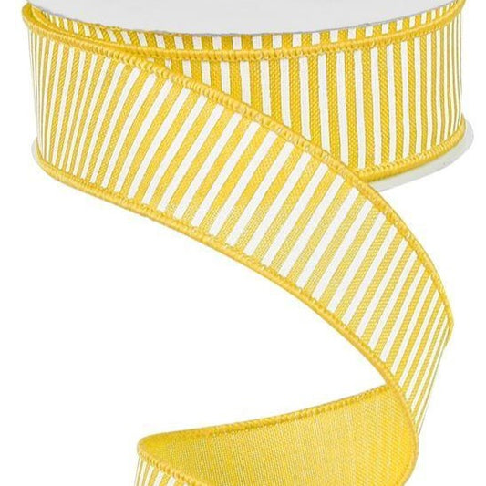 Wired Ribbon * Horizontal Stripes * Yellow and White  * Canvas* 1.5" x 10 Yards * RG178029