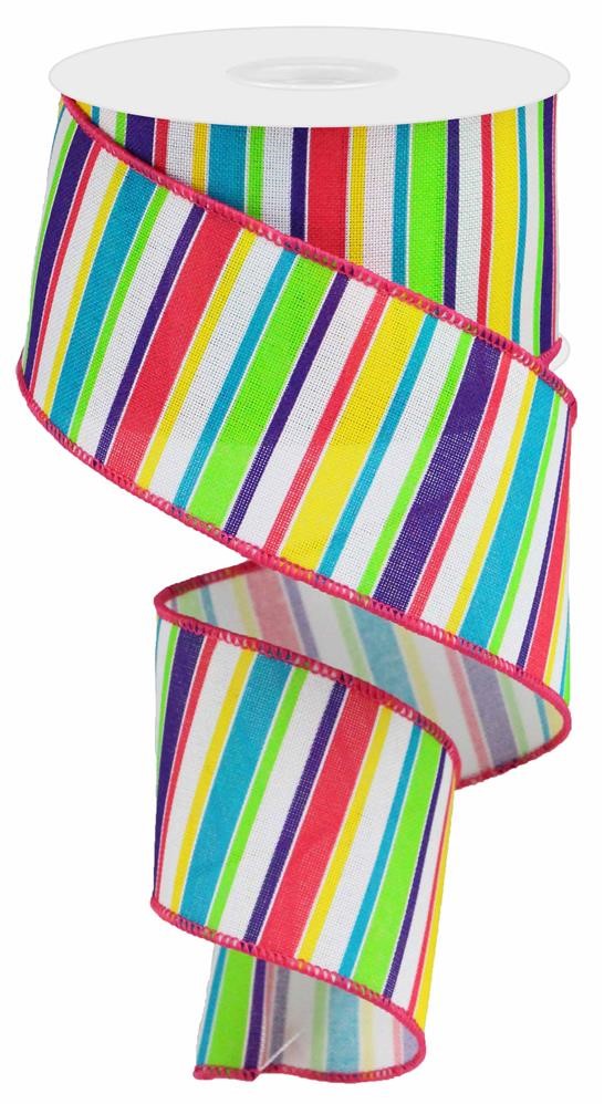 Wired Ribbon * Horizontal Stripe * Multi Colors Canvas * 2.5" x 10 Yards * RGA1051RR