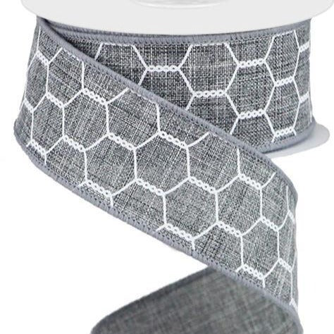 Wired Ribbon * Chicken Wire * Grey and White Canvas * 1.5" x 10 Yards * RGA108510