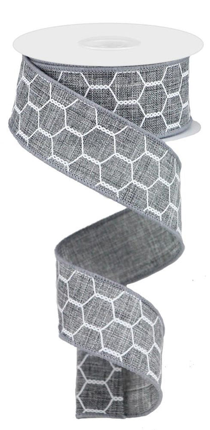Wired Ribbon * Chicken Wire * Grey and White Canvas * 1.5" x 10 Yards * RGA108510