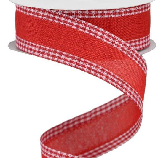 Wired Ribbon * Faux Burlap with Gingham Edge * Red and White Canvas * 1.5" x 10 Yards * RGA1098F3