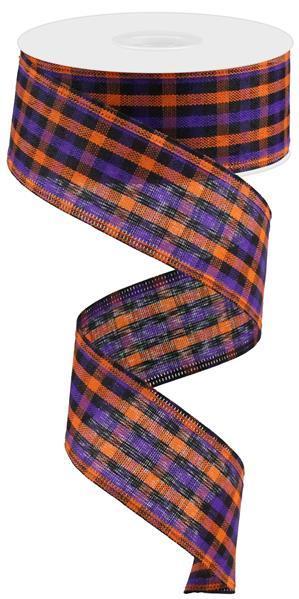 Halloween Wired Ribbon * Woven Gingham * Orange, Purple and Black * 1.5" x 10 Yards * RGA1102C7 * Canvas