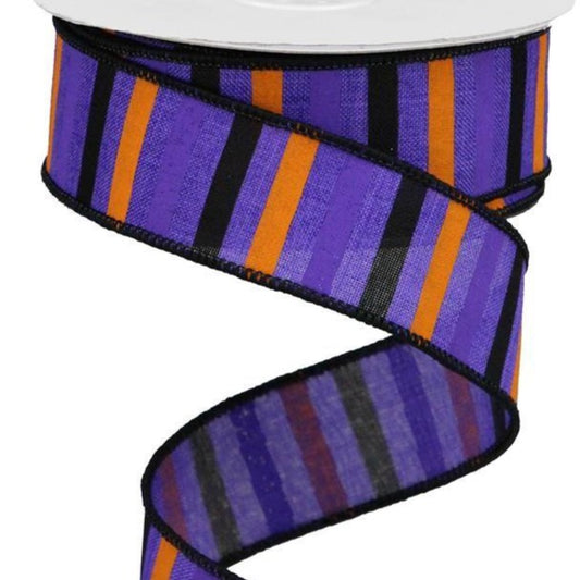 Wired Ribbon * Horizontal Stripe * Purple, Orange and Black Canvas * 1.5" x 10 Yards * RGA12136A