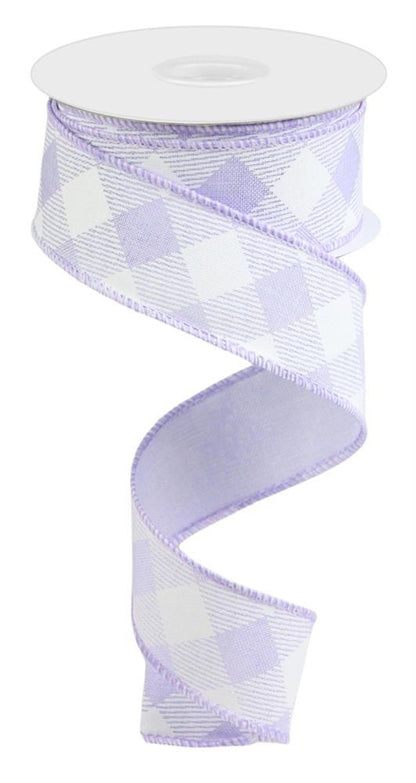 Wired Ribbon * Diagonal Check * Lavender and White Canvas * 1.5" x 10 Yards * RGA1264NR