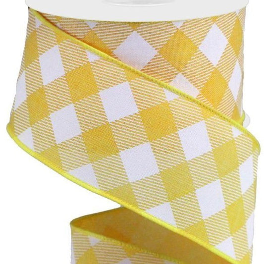 Wired Ribbon * Golden Yellow and White Diagonal Check * 2.5" x 10 Yards Canvas * RGA1265NC