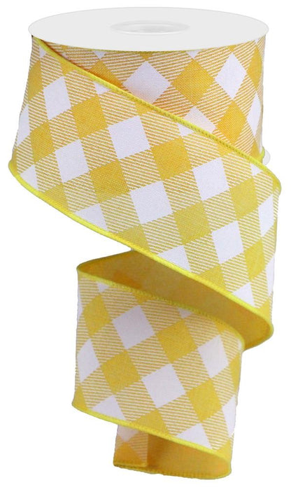Wired Ribbon * Golden Yellow and White Diagonal Check * 2.5" x 10 Yards Canvas * RGA1265NC