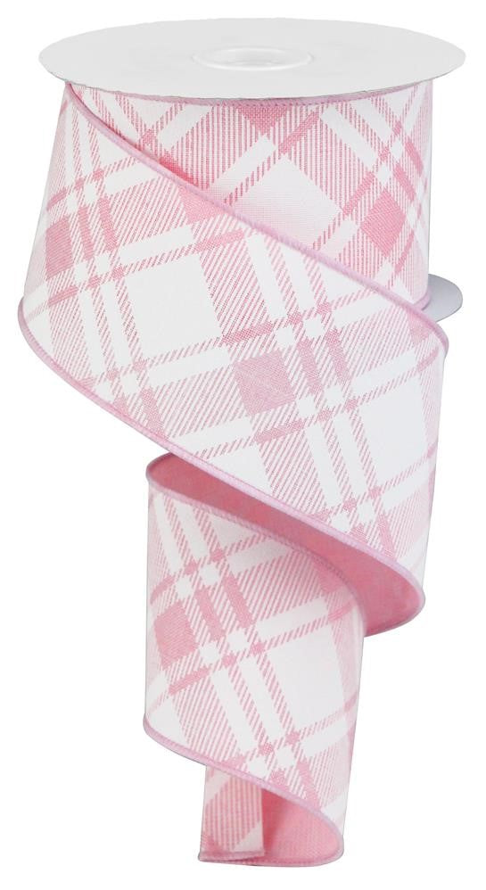 Wired Ribbon * Diagonal Stripe/Multi Check * Lt Pink and White * 2.5" x 10 Yards * RGA127715 * Canvas