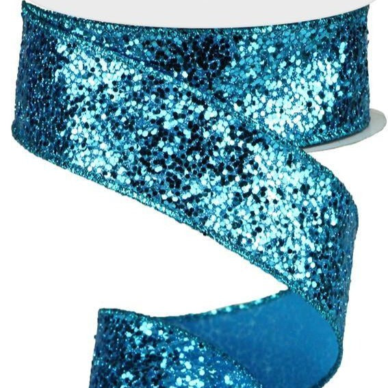 4 x 10yd Turquoise Full Glitter & Sequin Ribbon