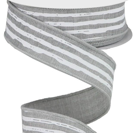 Wired Ribbon * Irregular Stripes * Lt. Grey and White Canvas * 1.5" x 10 Yards * RGA138110