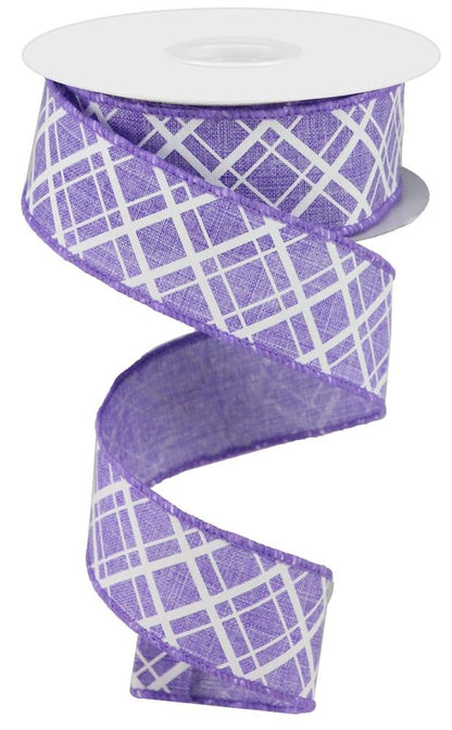 Wired Ribbon * Thick and Thin Diagonal Check * Lavender and White * 1.5" x 10 Yards * RGA150513