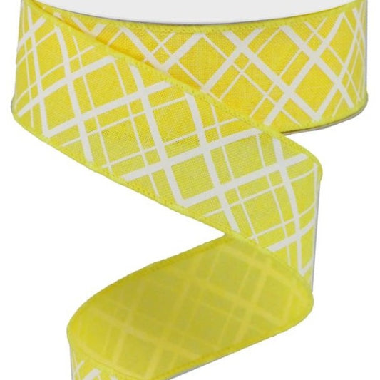 Wired Ribbon * Thick and Thin Diagonal Check * Yellow and White * 1.5" x 10 Yards Royal Canvas * RGA150529