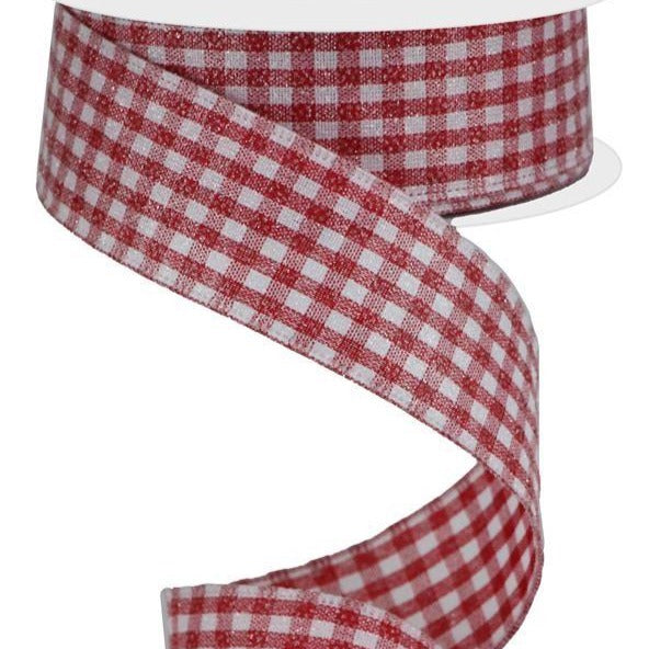 Wired Ribbon * Glitter Gingham * Red and White * 2.5 x 10 Yards