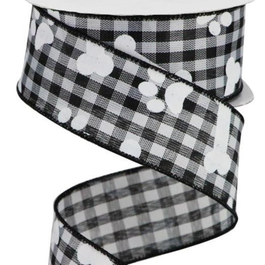 1.5 Black White Scalloped Edge Gingham Ribbon (Regular)