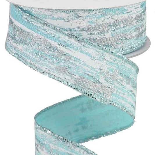 Wired Ribbon * Glitter Metallic Streaks * Ice Blue, White and Silver Canvas  * 1.5" x 10 Yards  Canvas * RGA1917H1