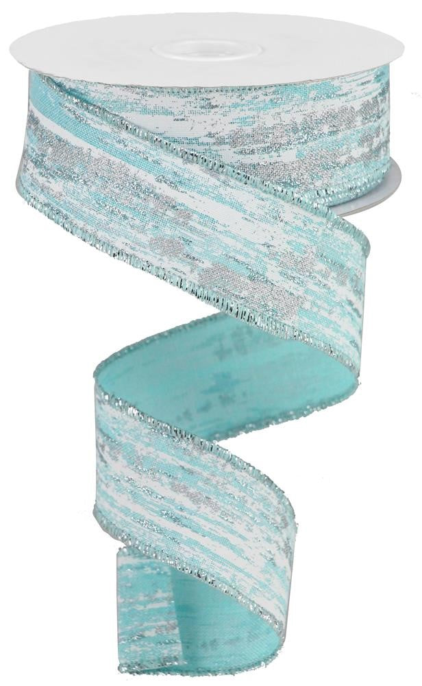 Wired Ribbon * Glitter Metallic Streaks * Ice Blue, White and Silver Canvas * 1.5" x 10 Yards Canvas * RGA1917H1