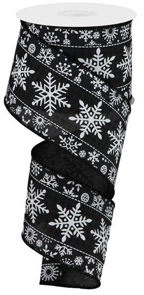 Wired Ribbon * Snowflakes * Black and White  * 2.5" x 10 Yards  Canvas * RGB109802
