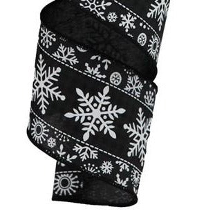 Wired Ribbon * Snowflakes * Black and White  * 2.5" x 10 Yards  Canvas * RGB109802