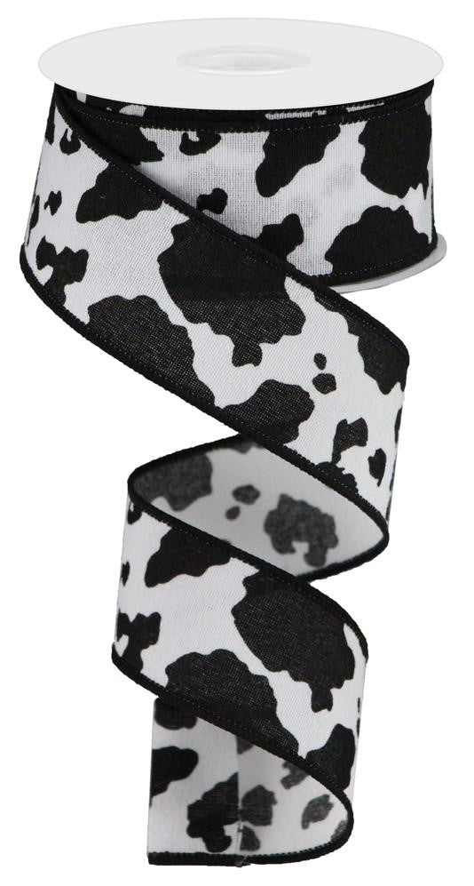 Wired Ribbon * Cow Print * Black and White Canvas * 1.5" x 10 Yards * RGB137602