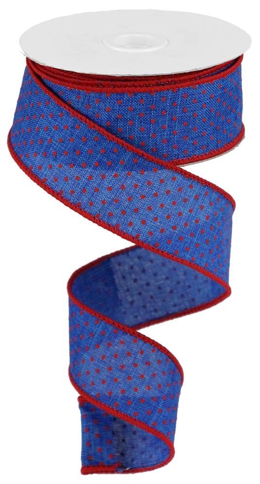 Wired Ribbon * Raised Swiss Dots * Royal Blue and Red Canvas * 1.5" x 10 Yards * RGC115625