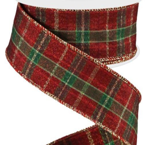 Wired Ribbon * Metallic Plaid * Red, Gold and Green Canvas * 1.5" x 10 Yards * RGC1242