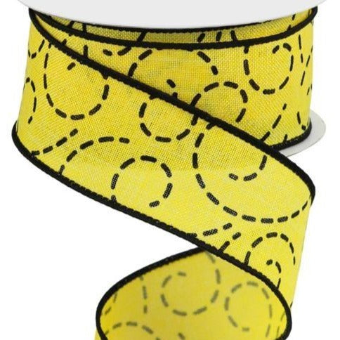 Wired Ribbon * Dashed Swirls * Yellow and Black * 1.5" x 10 Yards * RGC127429  * Canvas