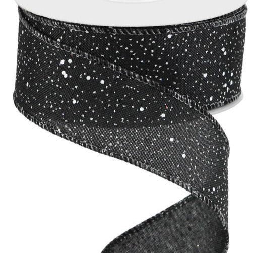 Wired Ribbon * Multi Snow Glitter * Black and White Canvas * 1.5" x 10 Yards * RGC129102