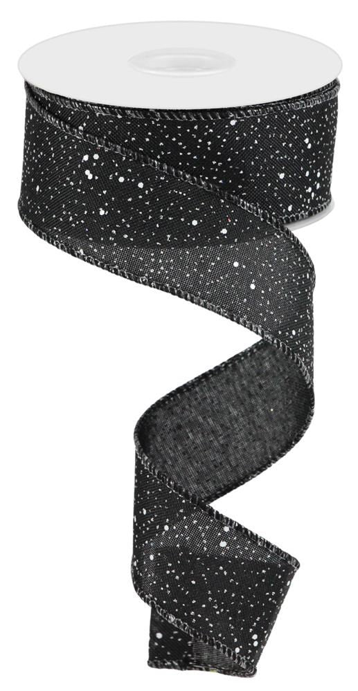 Wired Ribbon * Multi Snow Glitter * Black and White Canvas * 1.5" x 10 Yards * RGC129102