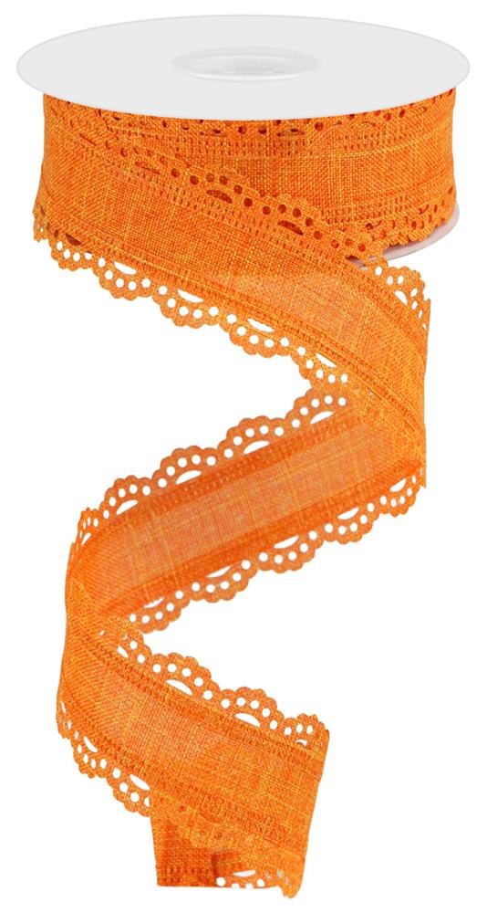 Wired Ribbon * Scalloped Edge * Solid Orange Canvas * 1.5" x 10 Yards * RGC130220