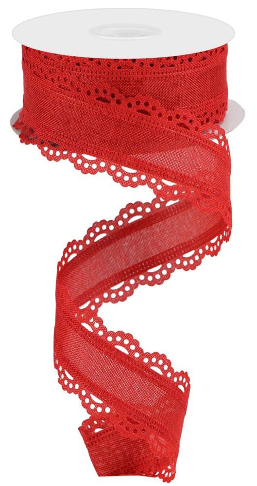 Wired Ribbon * Scalloped Edge * Solid Red Canvas * 1.5" x 10 Yards * RGC130224