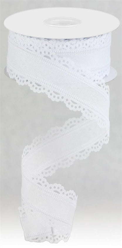 Wired Ribbon * Scalloped Edge * Solid White Canvas * 1.5" x 10 Yards * RGC130227