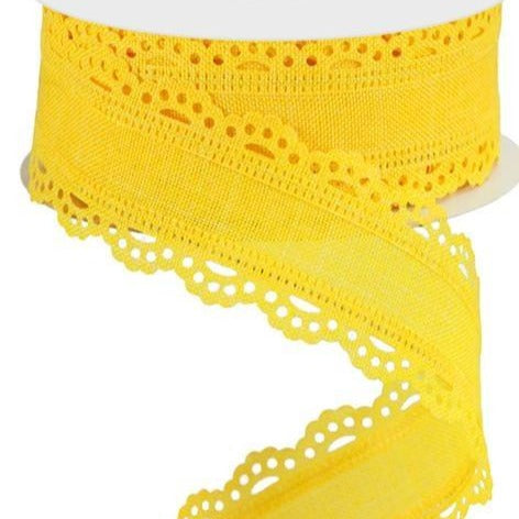 Wired Ribbon * Scalloped Edge * Solid Sun Yellow Canvas * 1.5" x 10 Yards * RGC13028N
