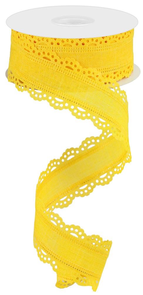 Wired Ribbon * Scalloped Edge * Solid Sun Yellow Canvas * 1.5" x 10 Yards * RGC13028N