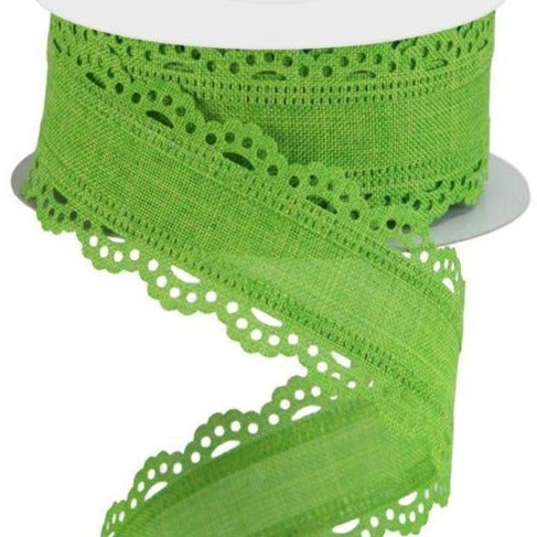 Wired Ribbon * Scalloped Edge * Solid Fresh Green Canvas * 1.5" x 10 Yards * RGC1302LT