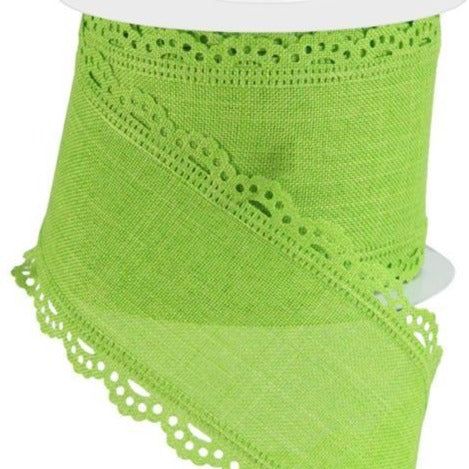 Wired Ribbon * Solid Lime Green * Scalloped Edge Canvas  * 2.5" x 10 Yards * RGC130333