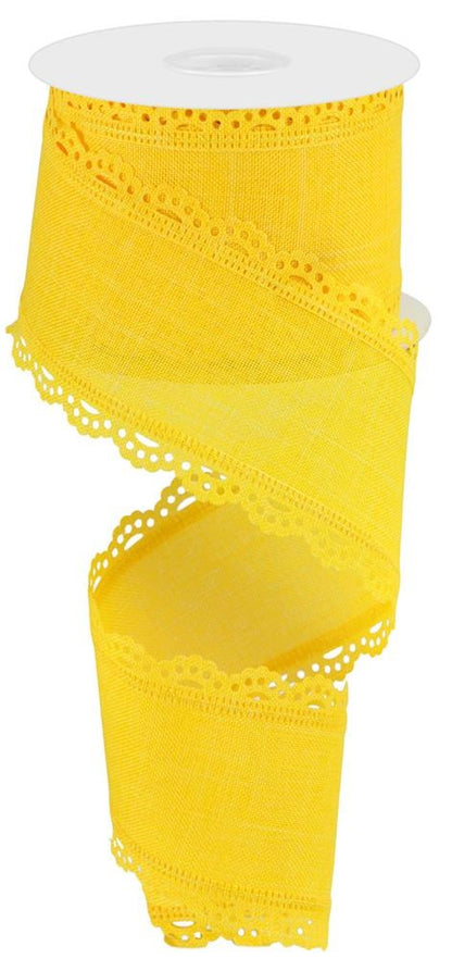 Wired Ribbon * Solid Yellow * Scalloped Edge Canvas  * 2.5" x 10 Yards * RGC13038N