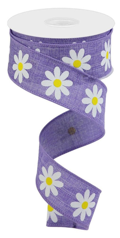 Wired Ribbon * Daisy * Lavender, White Yellow Canvas * 1.5" x 10 Yards * RGC130813