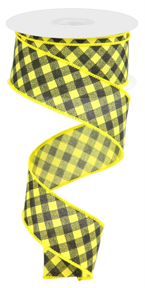 Wired Ribbon * Bias Gingham Pattern * Yellow and Black Canvas * 1.5" x 10 Yards * RGC1330CJ