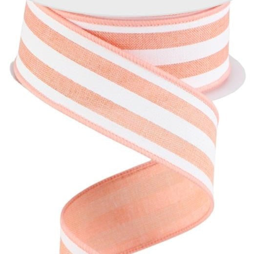 Wired Ribbon * Vertical Stripe * Peach and White Canvas * 1.5" x 10 Yards * RGC156221