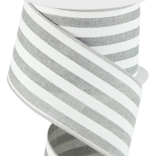 Wired Ribbon * Vertical Stripe * Lt. Grey and White Canvas * 2.5" x 10 Yards * RGC156310